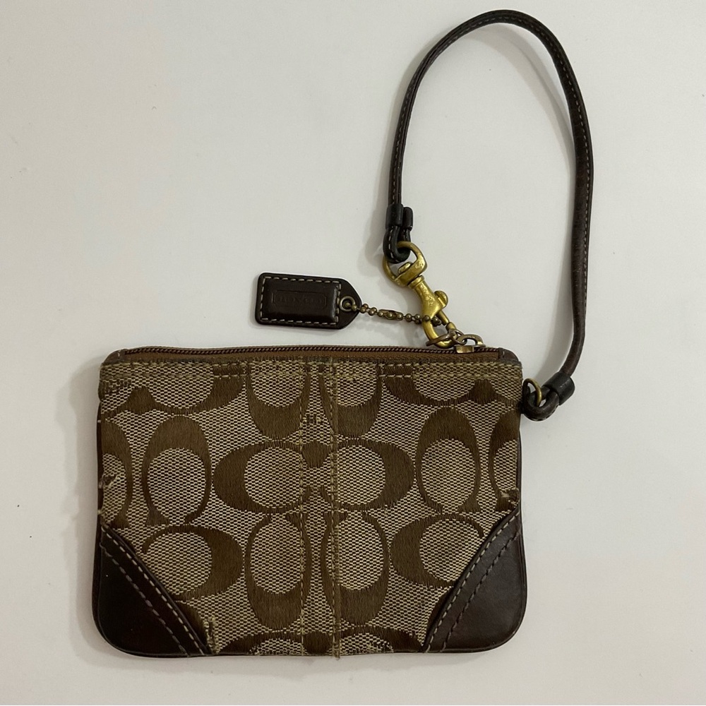 Coach brown logo small wristlet